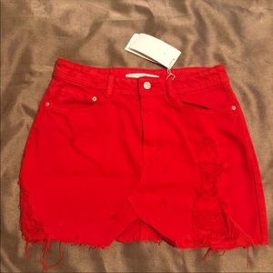 Red denim Zara skirt
